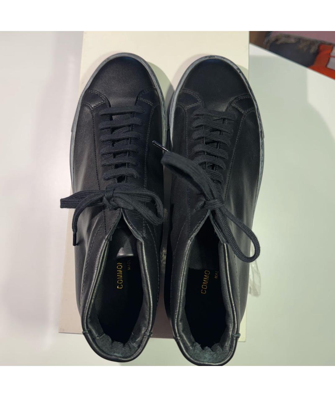 COMMON PROJECTS Темно-синие кожаные высокие кроссовки / кеды, фото 4