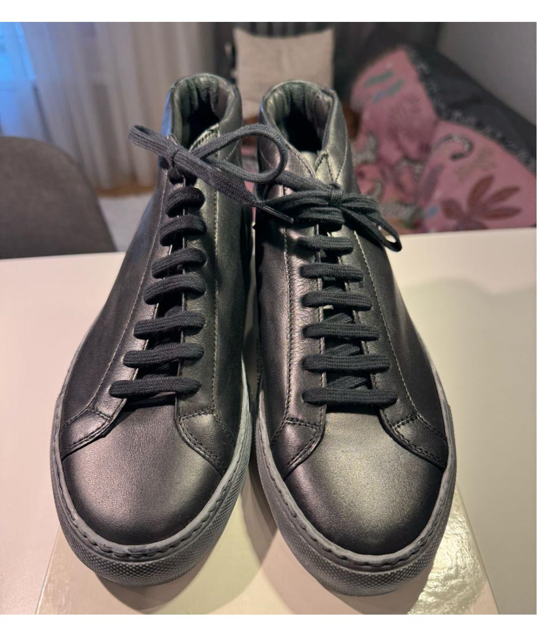 COMMON PROJECTS Темно-синие кожаные высокие кроссовки / кеды, фото 3