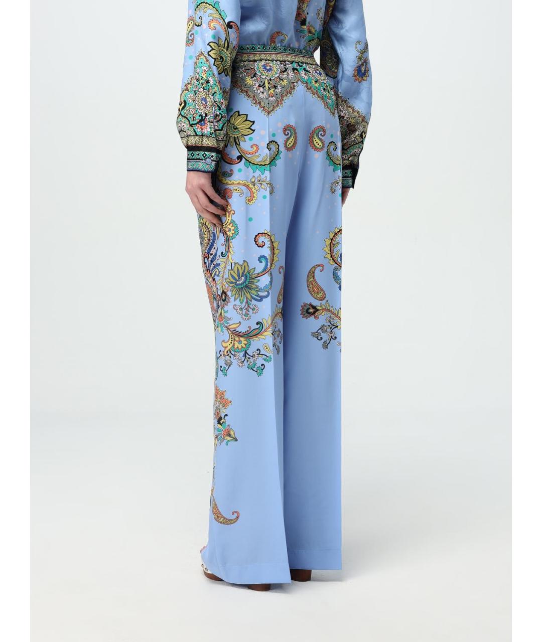 ETRO Синие шелковые прямые брюки, фото 4