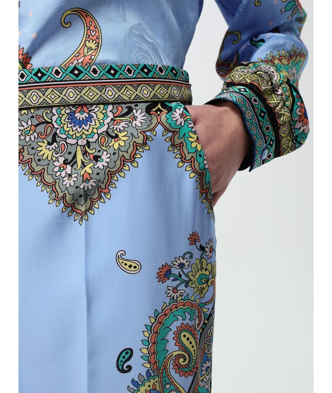 ETRO Синие шелковые прямые брюки, фото 6
