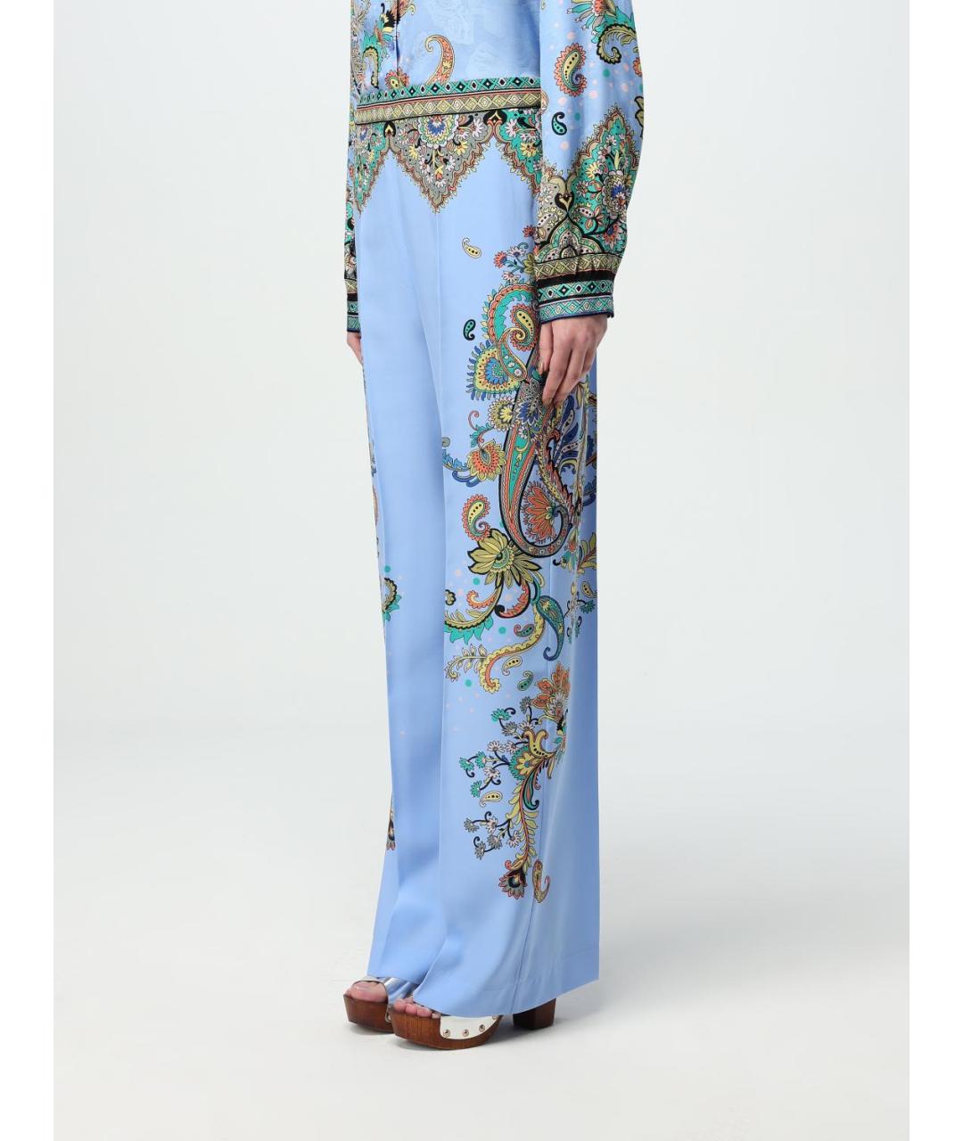 ETRO Синие шелковые прямые брюки, фото 5