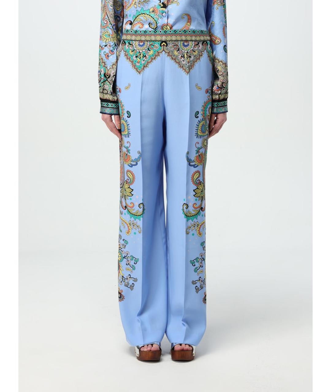 ETRO Синие шелковые прямые брюки, фото 2