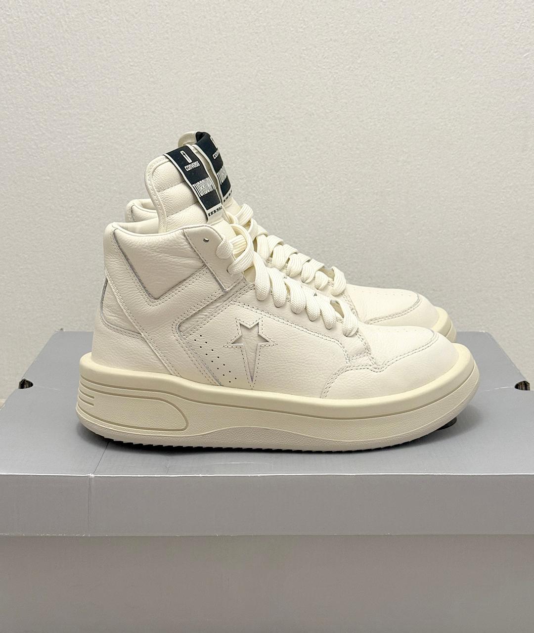 RICK OWENS Белые кожаные высокие кроссовки / кеды, фото 3