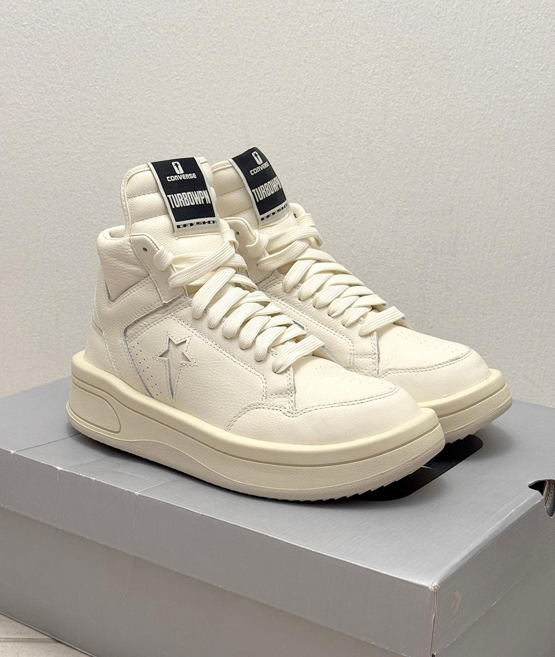 RICK OWENS Белые кожаные высокие кроссовки / кеды, фото 2