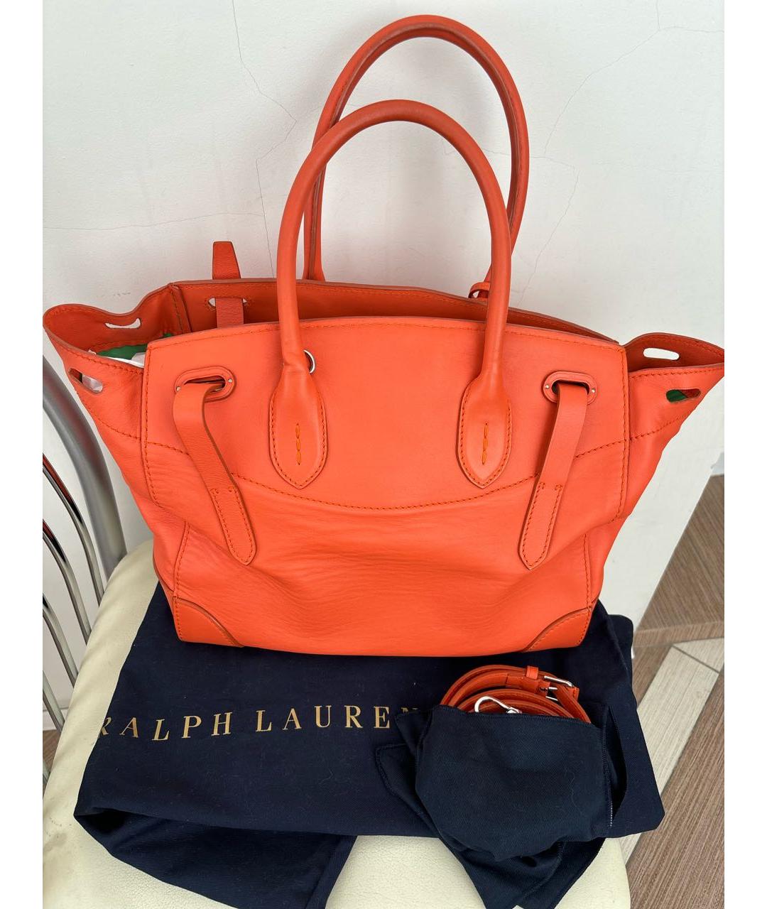 RALPH LAUREN Оранжевая кожаная сумка с короткими ручками, фото 5