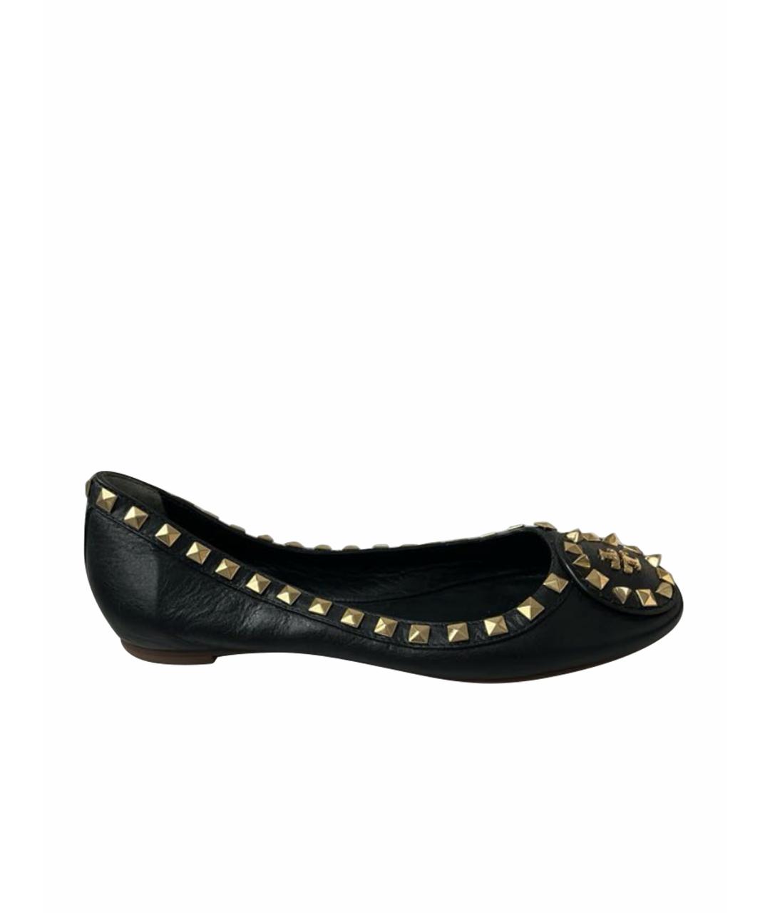 TORY BURCH Черные кожаные балетки, фото 1