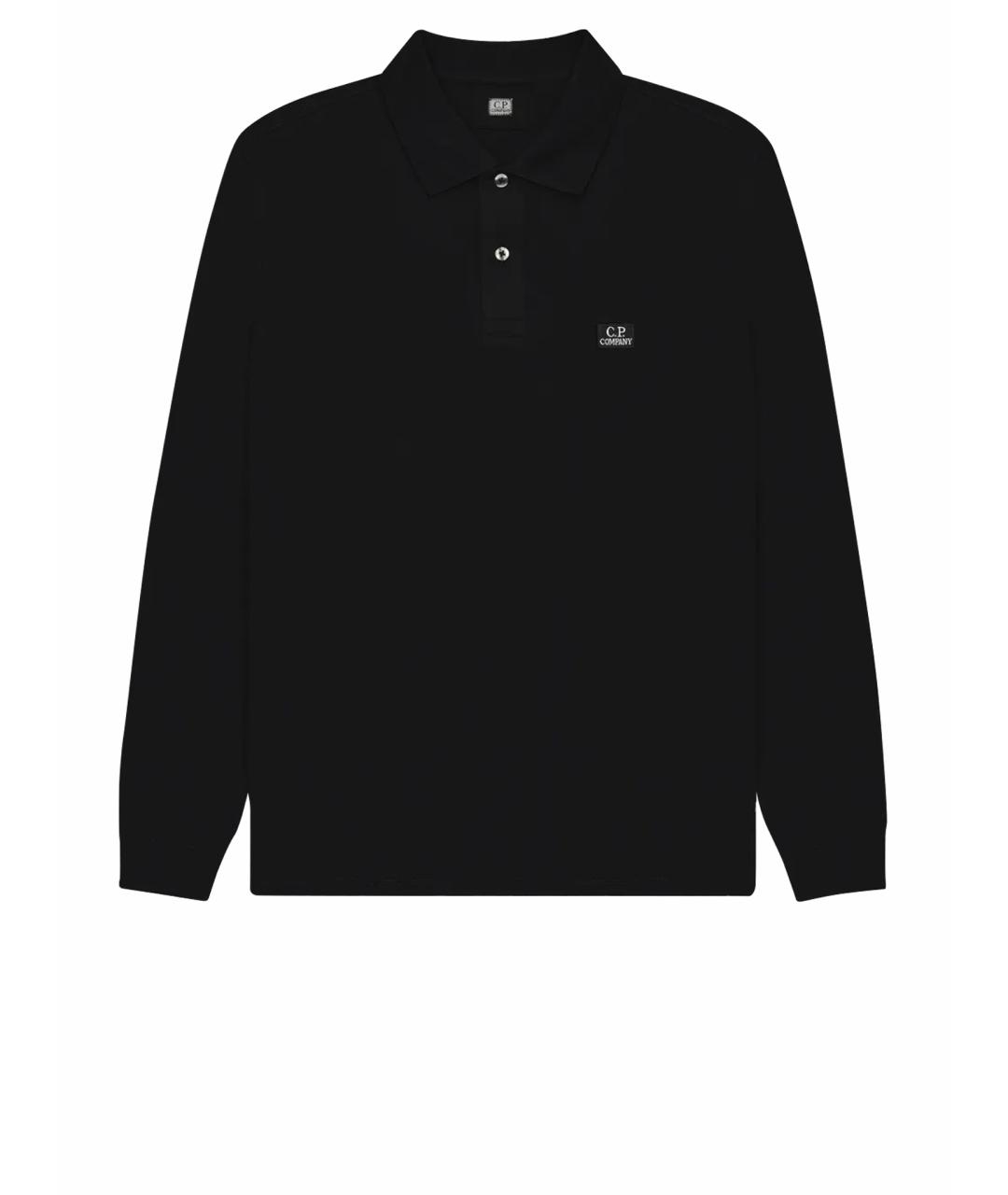 CP COMPANY Черное хлопко-эластановое поло с длинным рукавом, фото 1