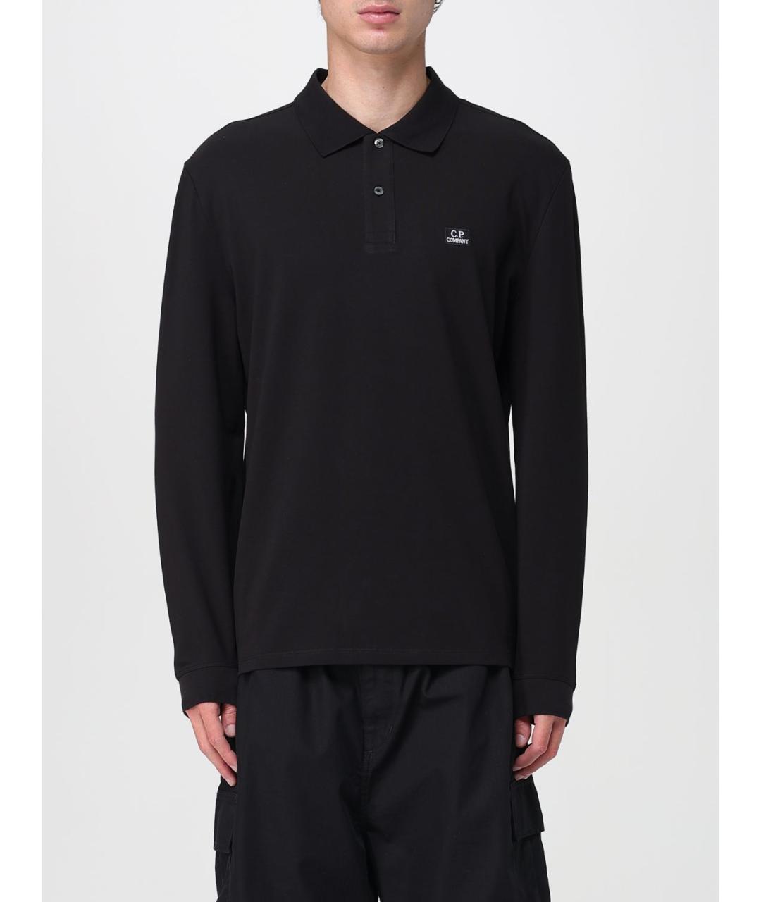 CP COMPANY Черное хлопко-эластановое поло с длинным рукавом, фото 2