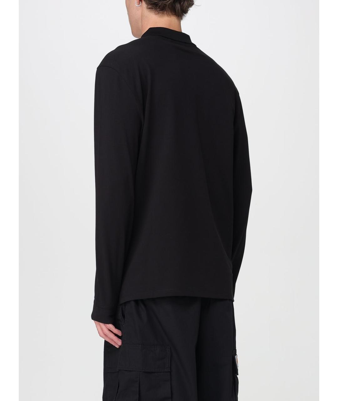 CP COMPANY Черное хлопко-эластановое поло с длинным рукавом, фото 3