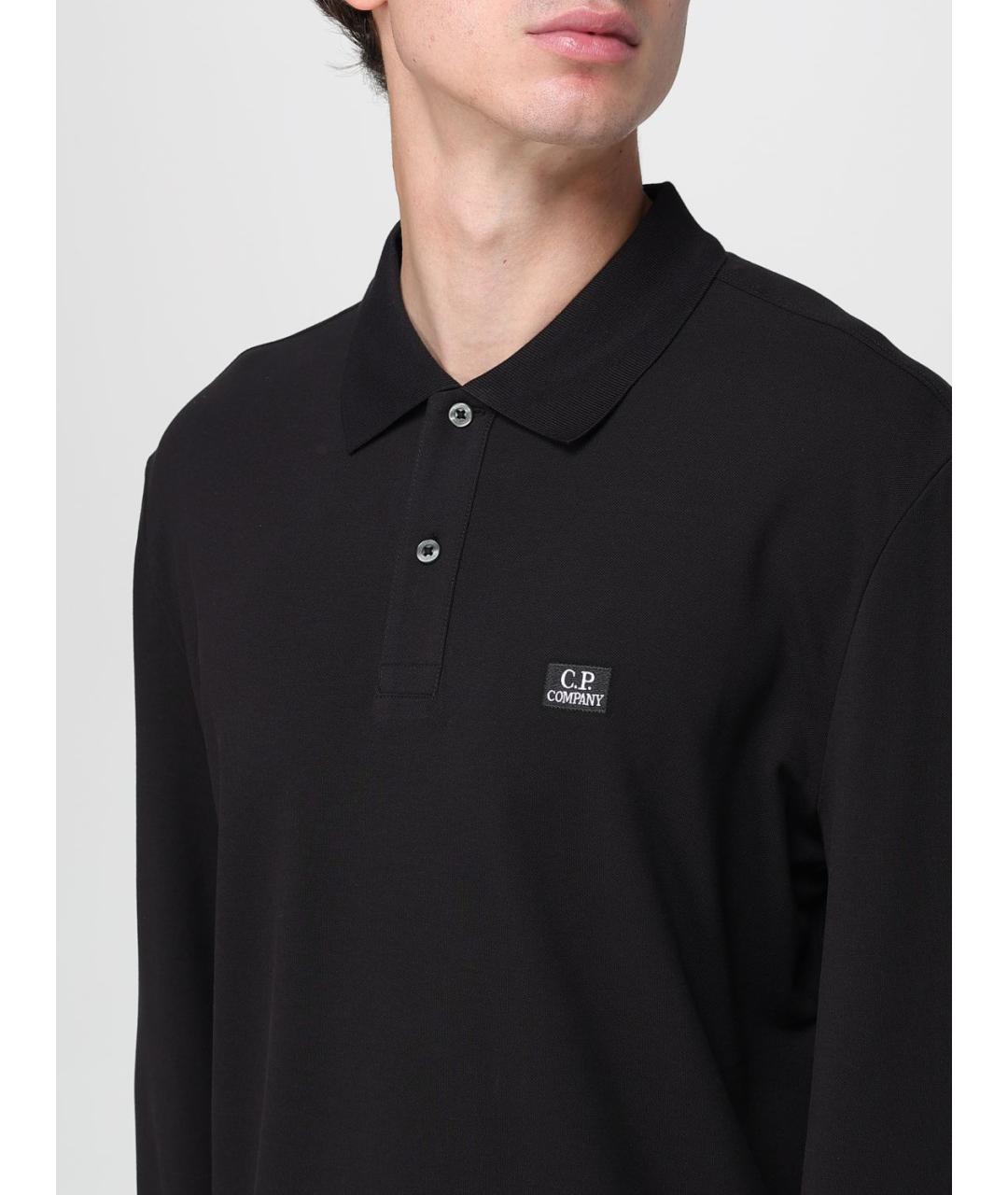 CP COMPANY Черное хлопко-эластановое поло с длинным рукавом, фото 4
