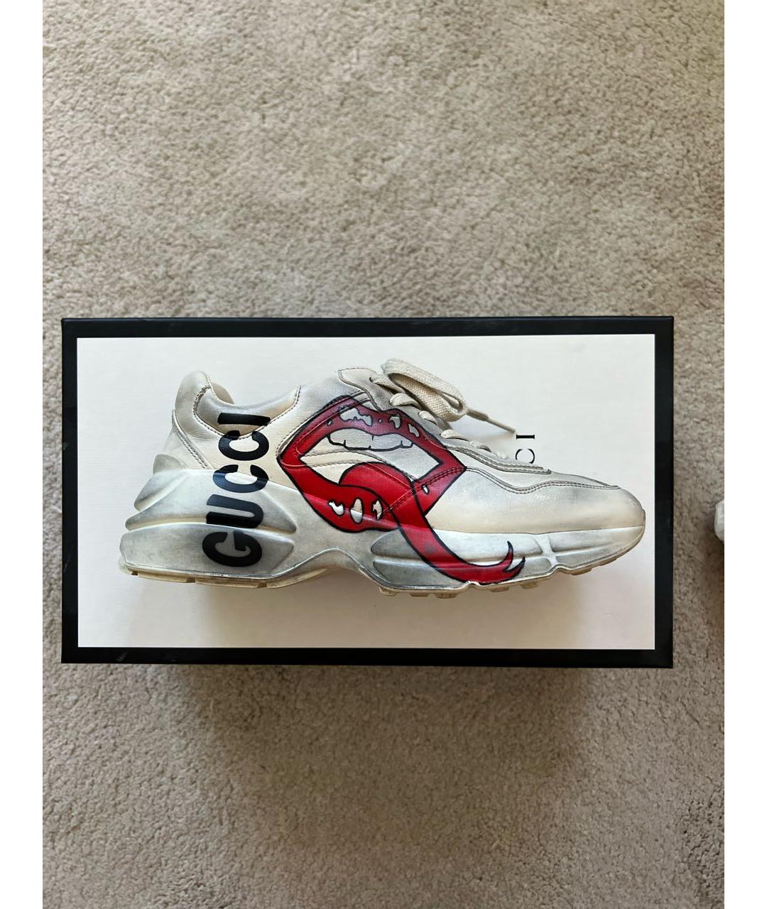 GUCCI Белые кожаные кроссовки, фото 9