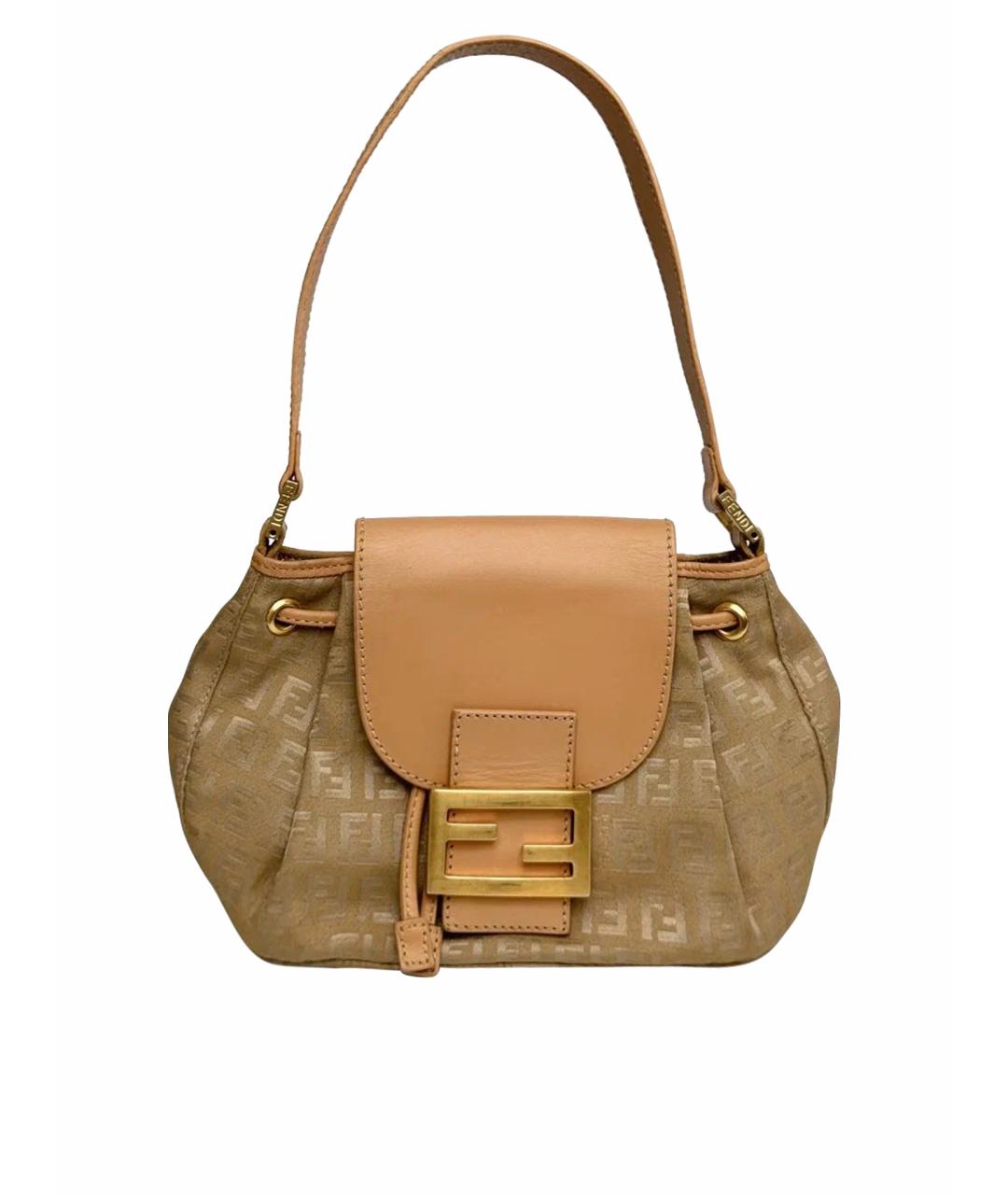 FENDI Бежевая кожаная сумка с короткими ручками, фото 1