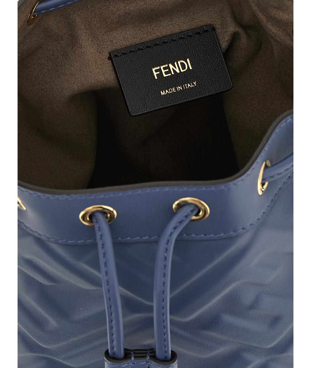 FENDI Синяя кожаная сумка с короткими ручками, фото 4