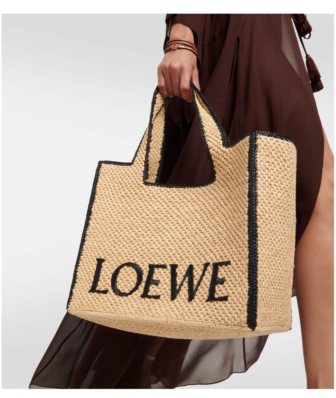 LOEWE Бежевая пелетеная пляжная сумка, фото 2