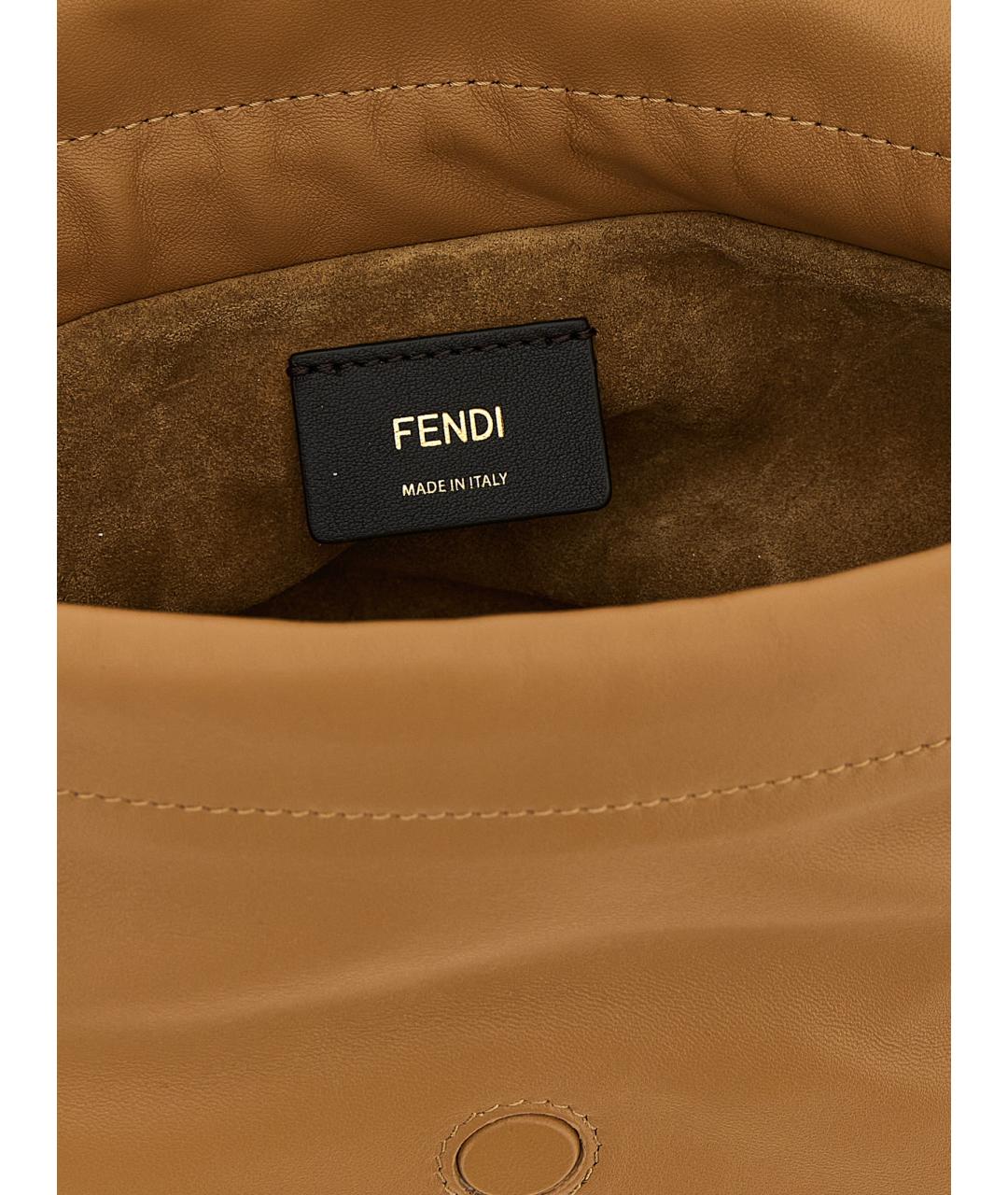 FENDI Коричневая кожаная сумка с короткими ручками, фото 4