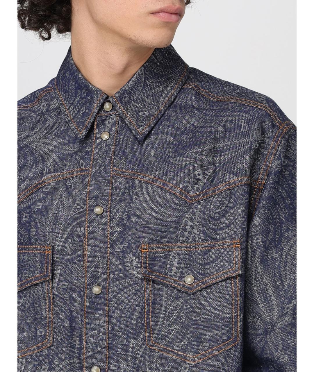 ETRO Синяя хлопковая кэжуал рубашка, фото 6
