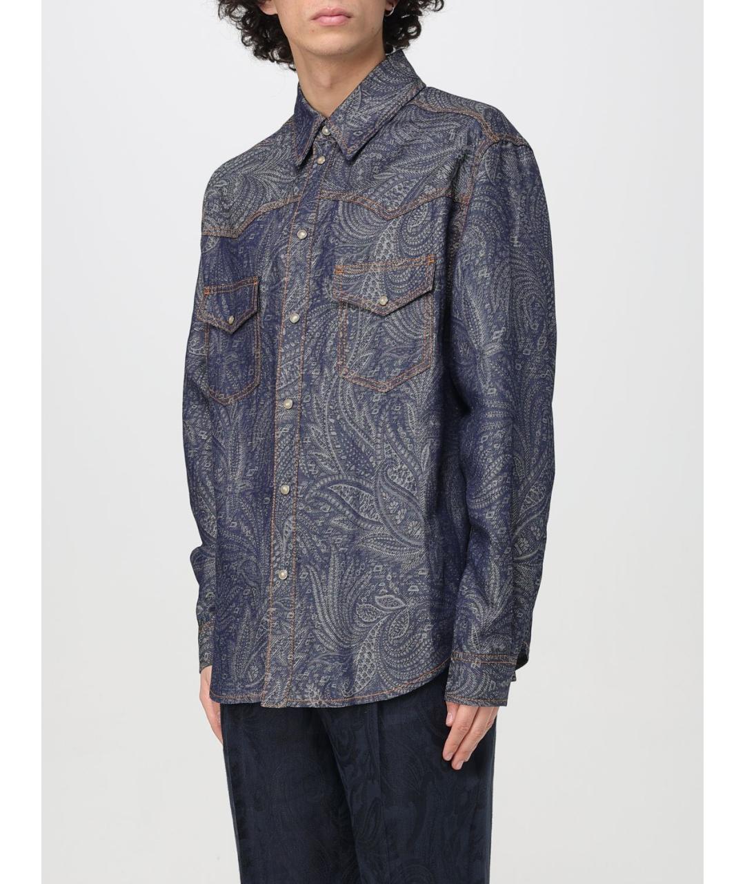 ETRO Синяя хлопковая кэжуал рубашка, фото 5