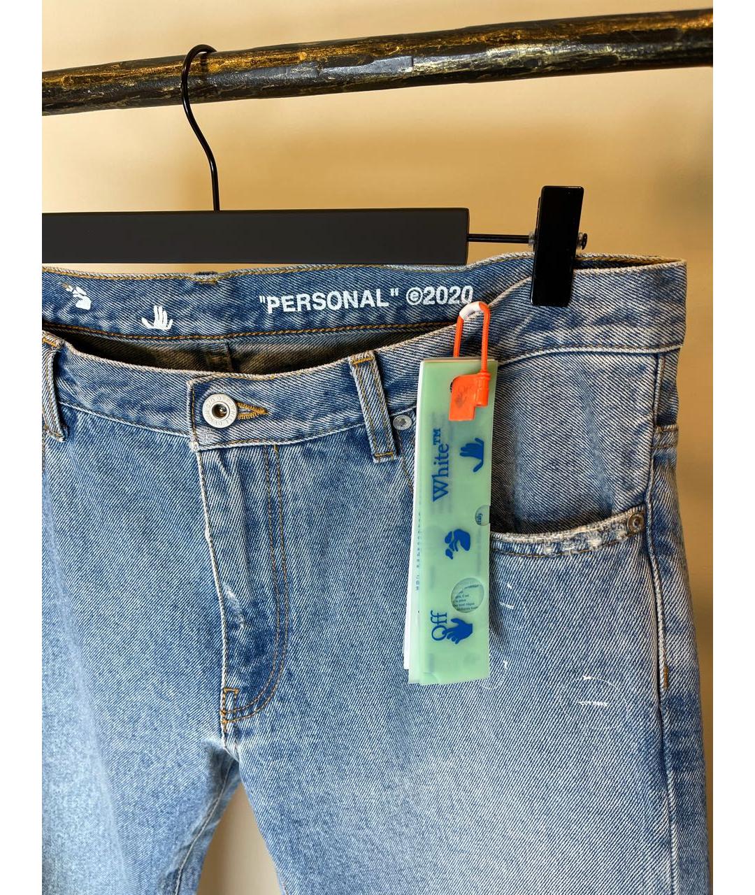 OFF-WHITE Голубые хлопковые прямые джинсы, фото 3