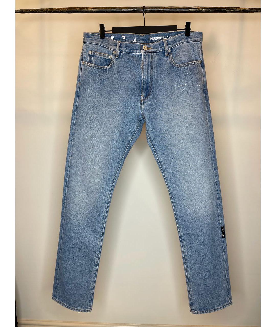 OFF-WHITE Голубые хлопковые прямые джинсы, фото 5
