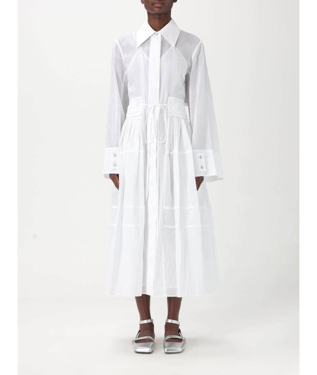 JIL SANDER Белое хлопковое повседневное платье, фото 2