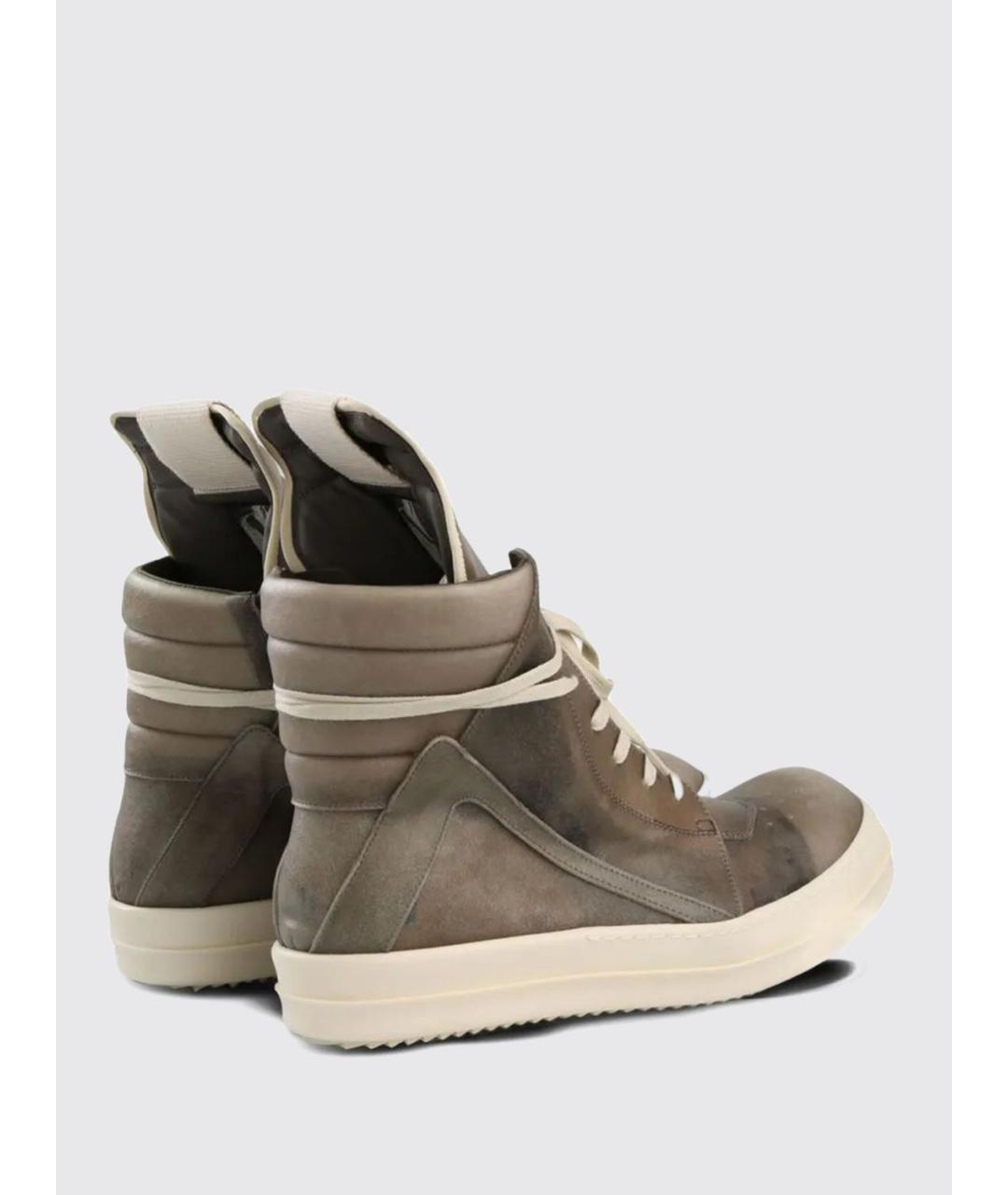 RICK OWENS Хаки кожаные высокие кроссовки / кеды, фото 3