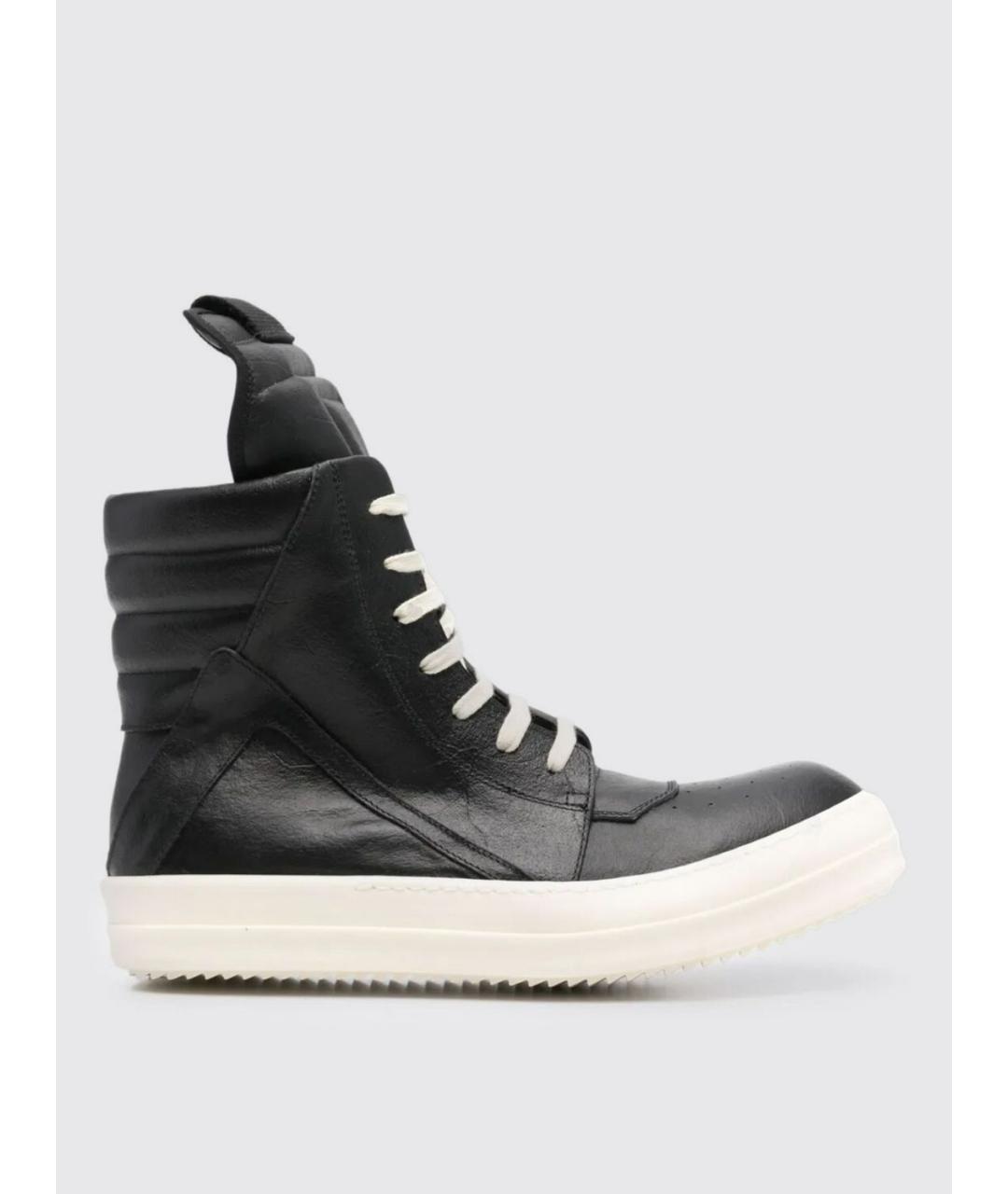 RICK OWENS Черные кожаные высокие кроссовки / кеды, фото 5