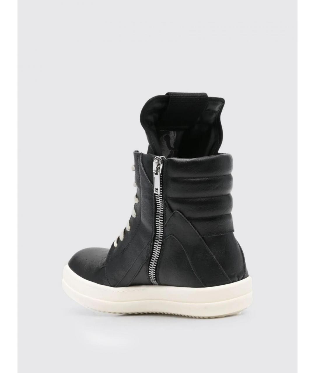 RICK OWENS Черные кожаные высокие кроссовки / кеды, фото 3