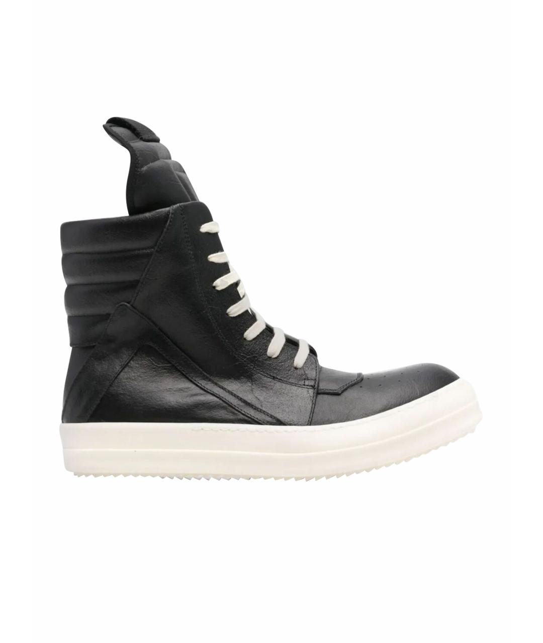 RICK OWENS Черные кожаные высокие кроссовки / кеды, фото 1