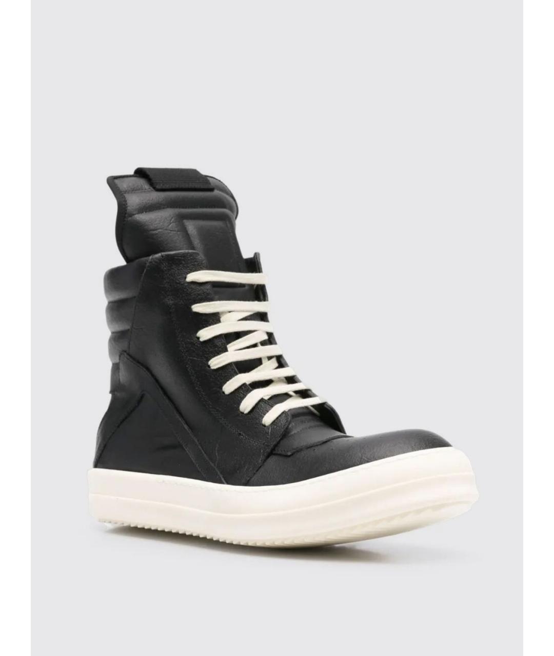 RICK OWENS Черные кожаные высокие кроссовки / кеды, фото 2
