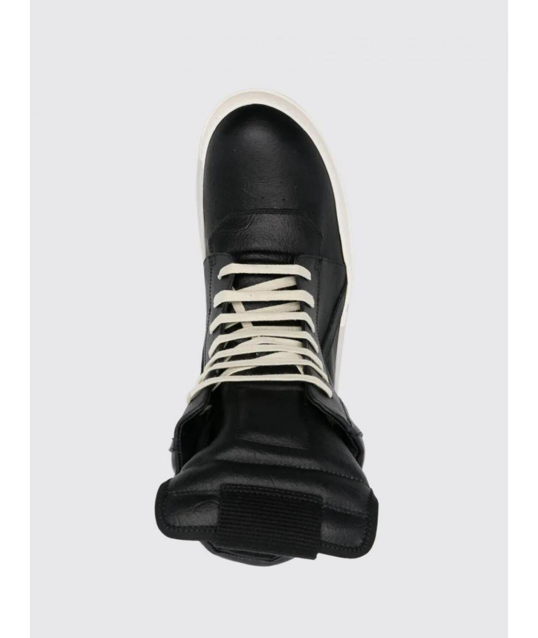 RICK OWENS Черные кожаные высокие кроссовки / кеды, фото 4