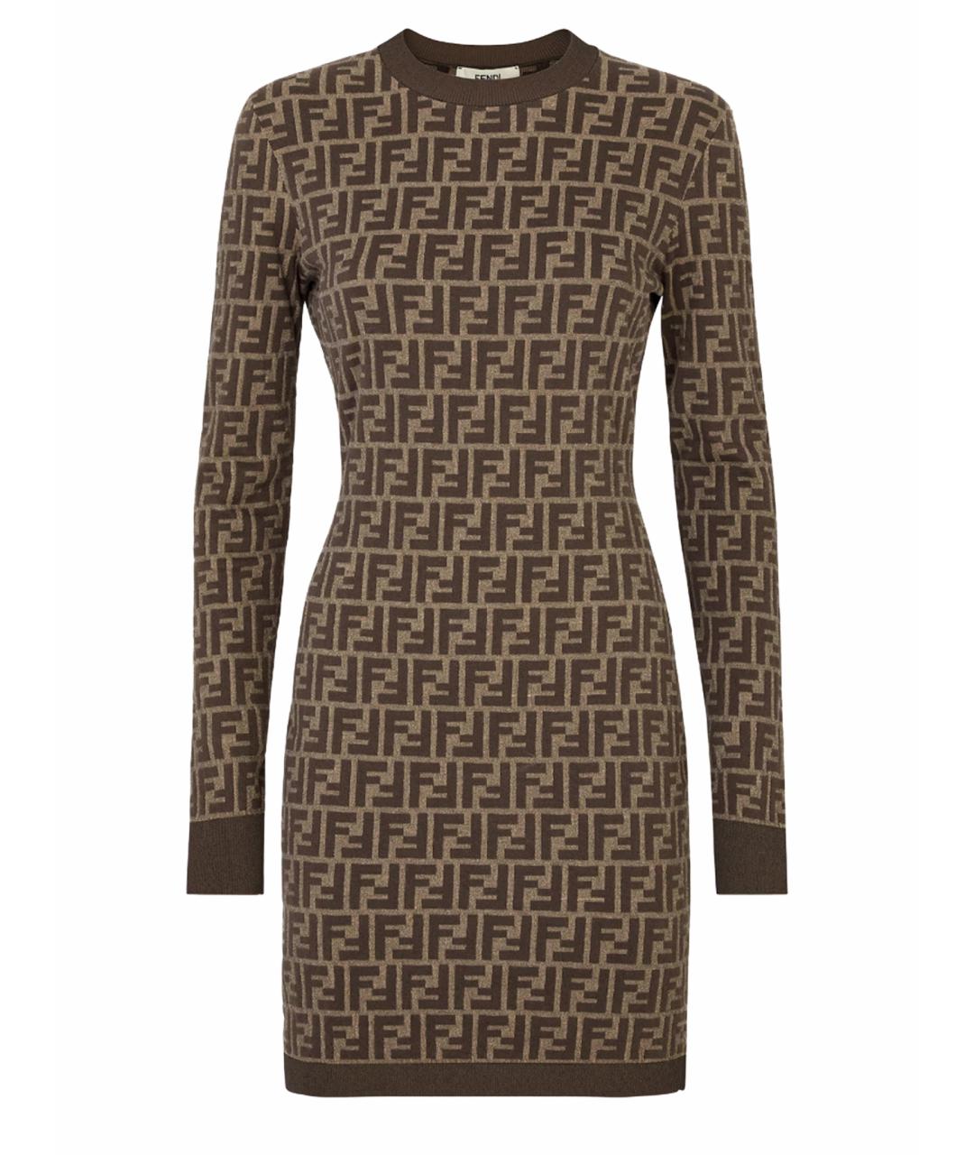 FENDI Коричневое хлопко-эластановое повседневное платье, фото 1