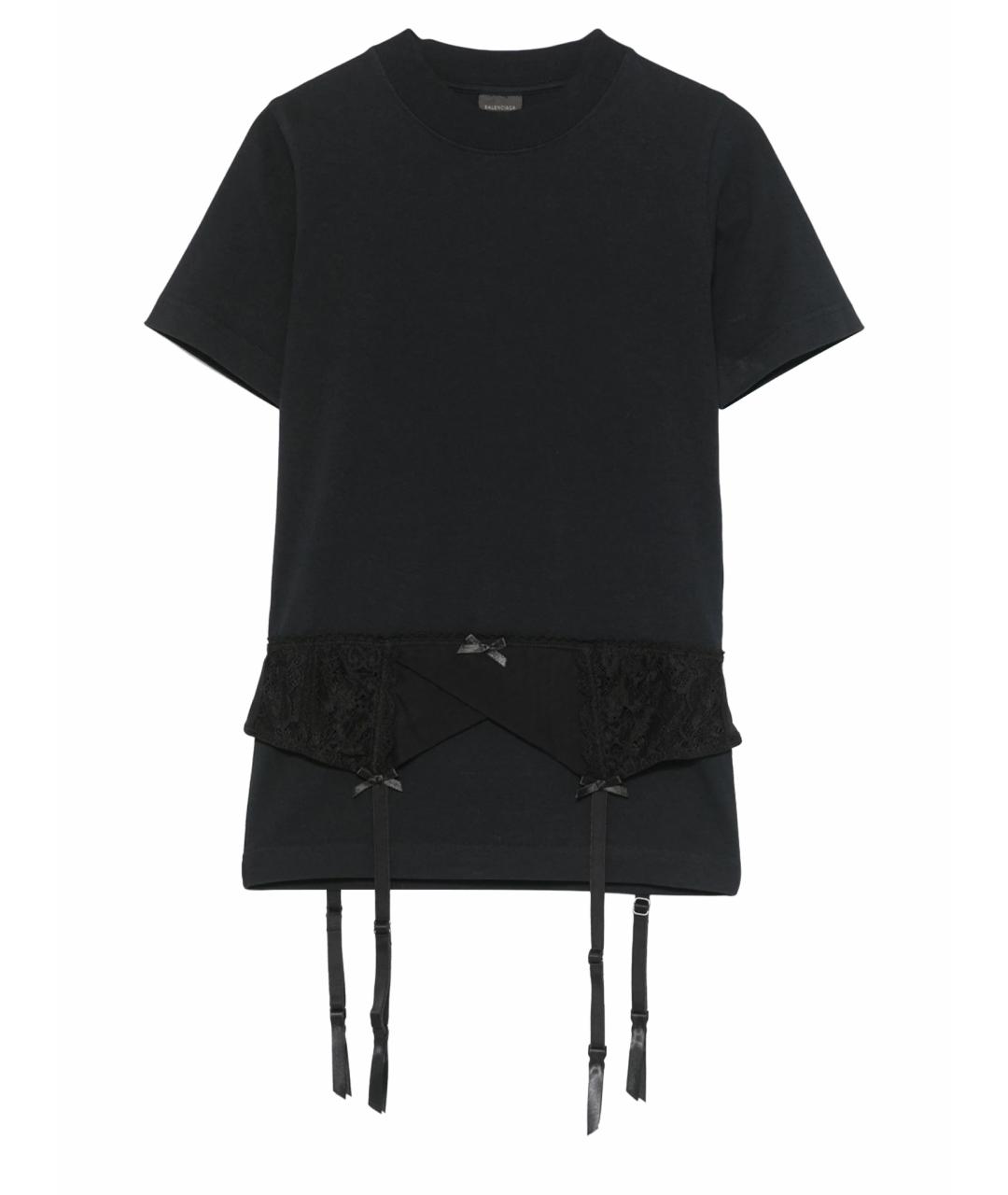 BALENCIAGA Черная хлопко-эластановая футболка, фото 1