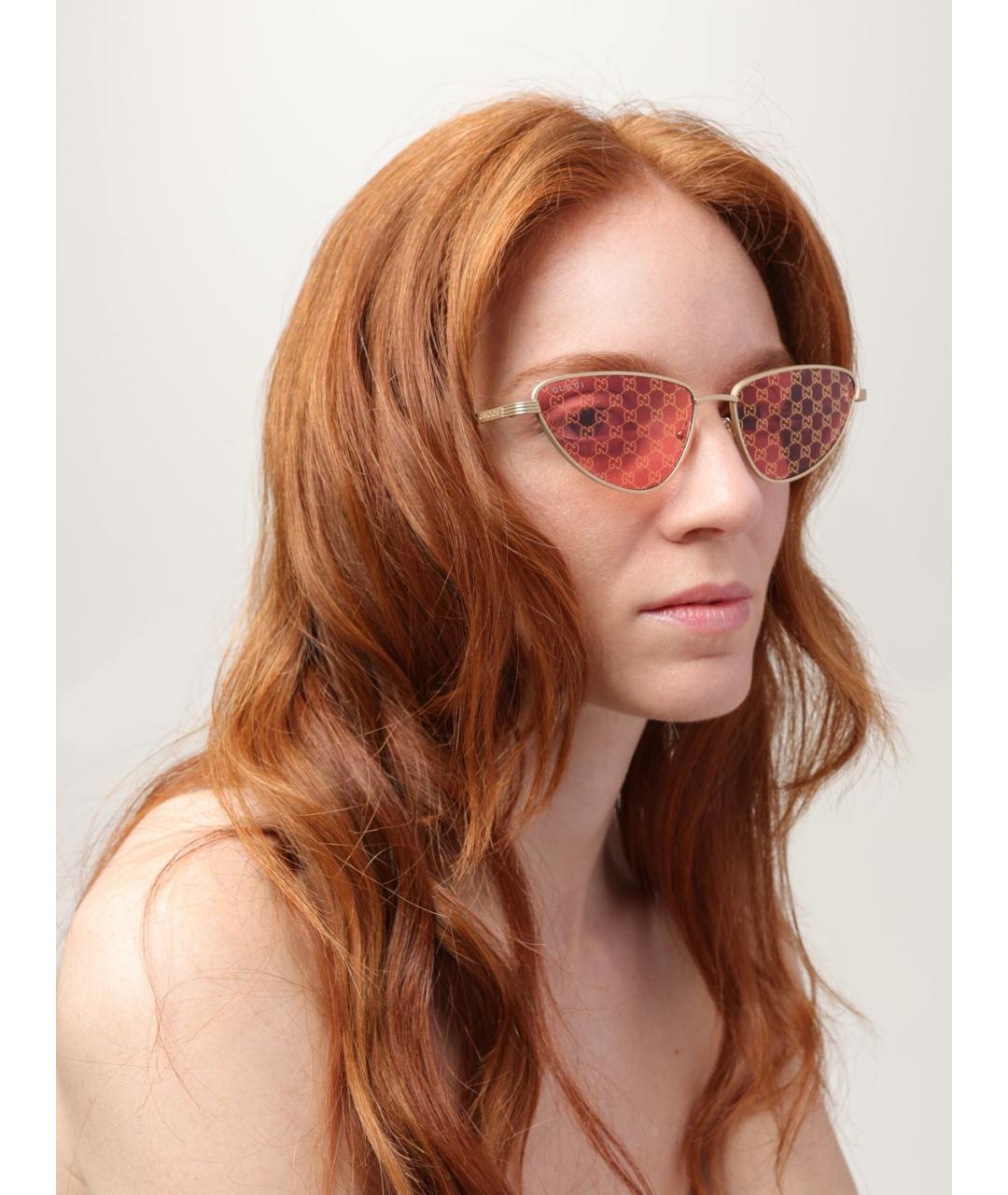 GUCCI Золотые металлические солнцезащитные очки, фото 2