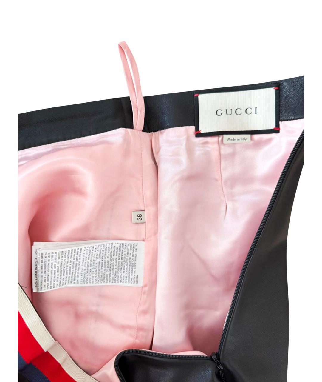 GUCCI Черная кожаная юбка миди, фото 6