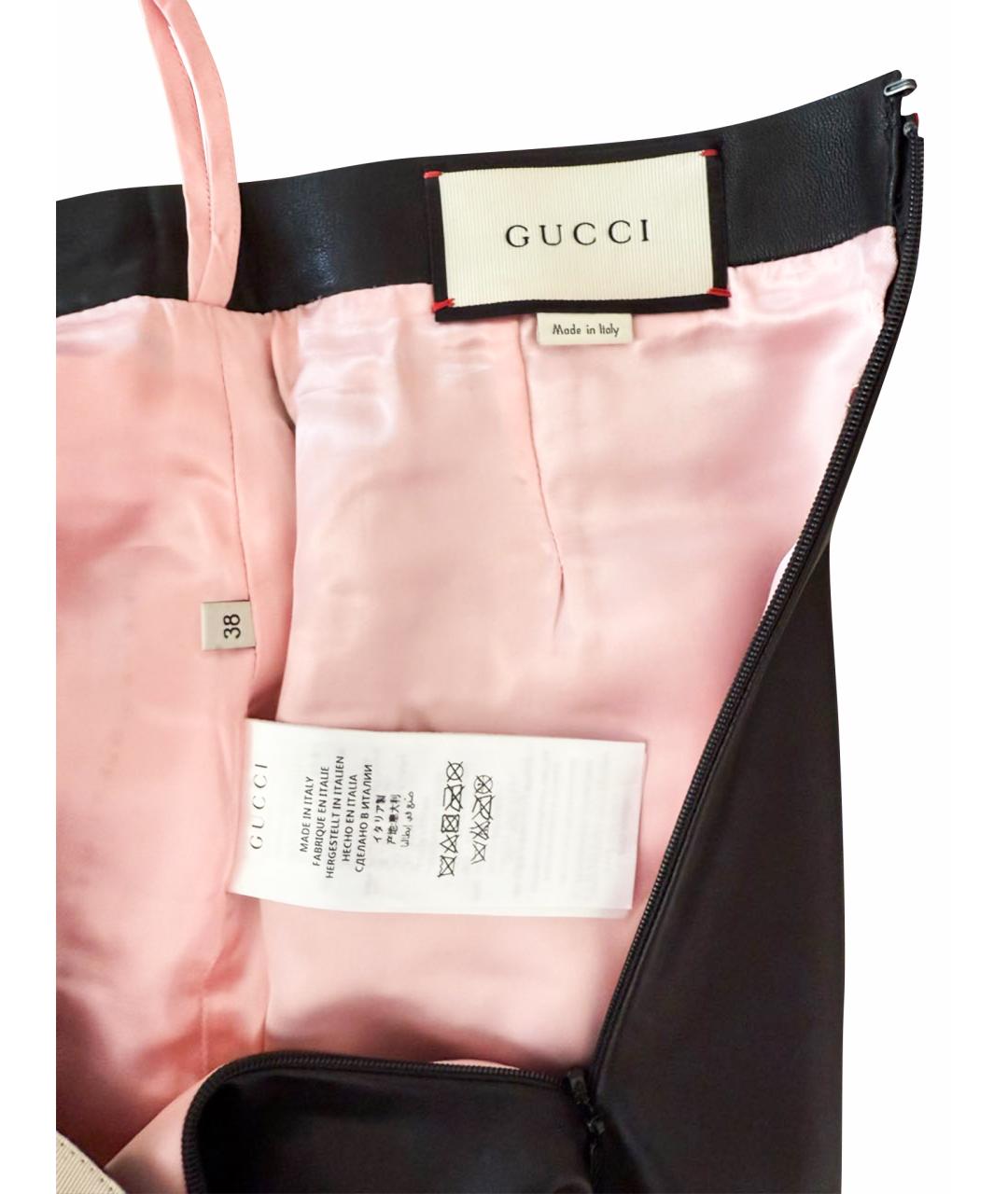 GUCCI Черная кожаная юбка миди, фото 6
