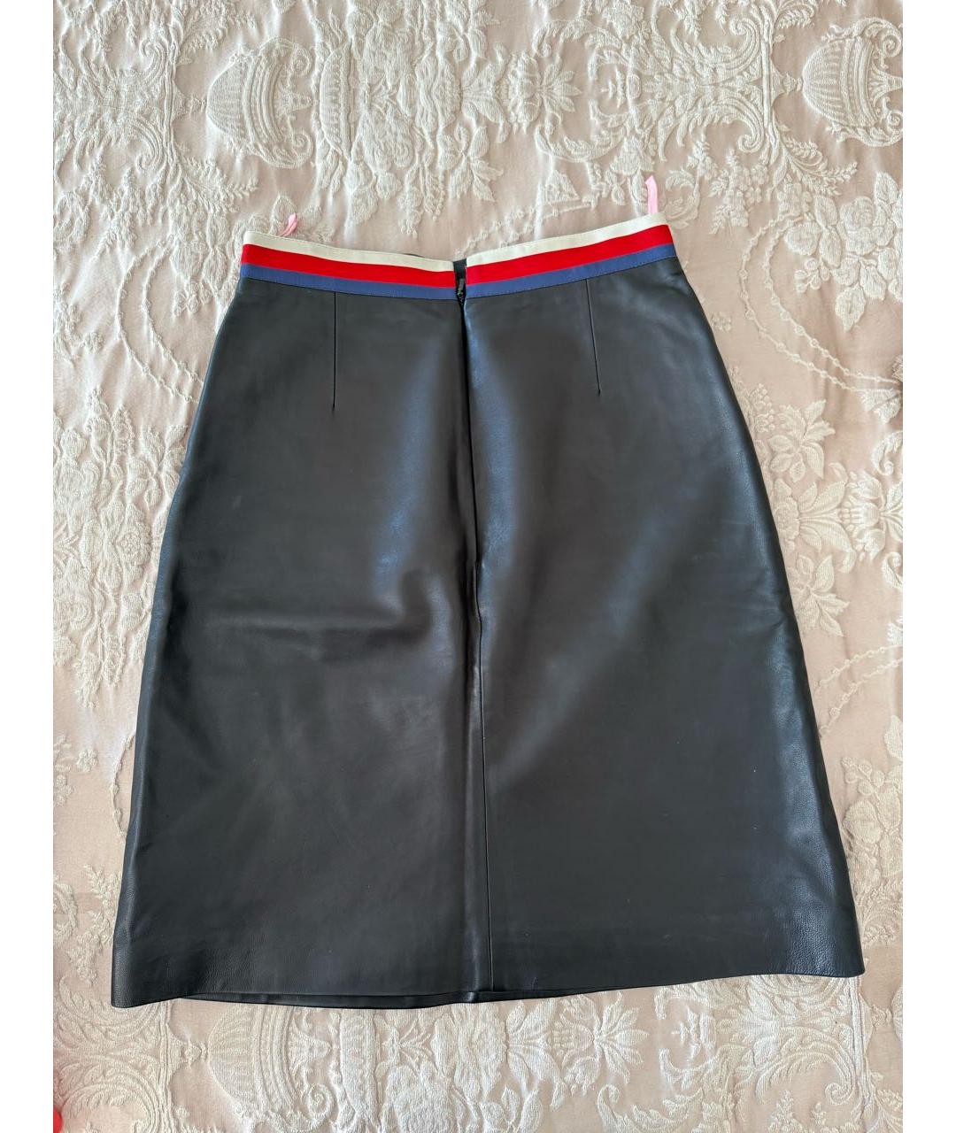 GUCCI Черная кожаная юбка миди, фото 5