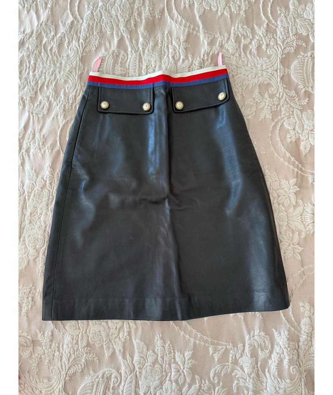 GUCCI Черная кожаная юбка миди, фото 2