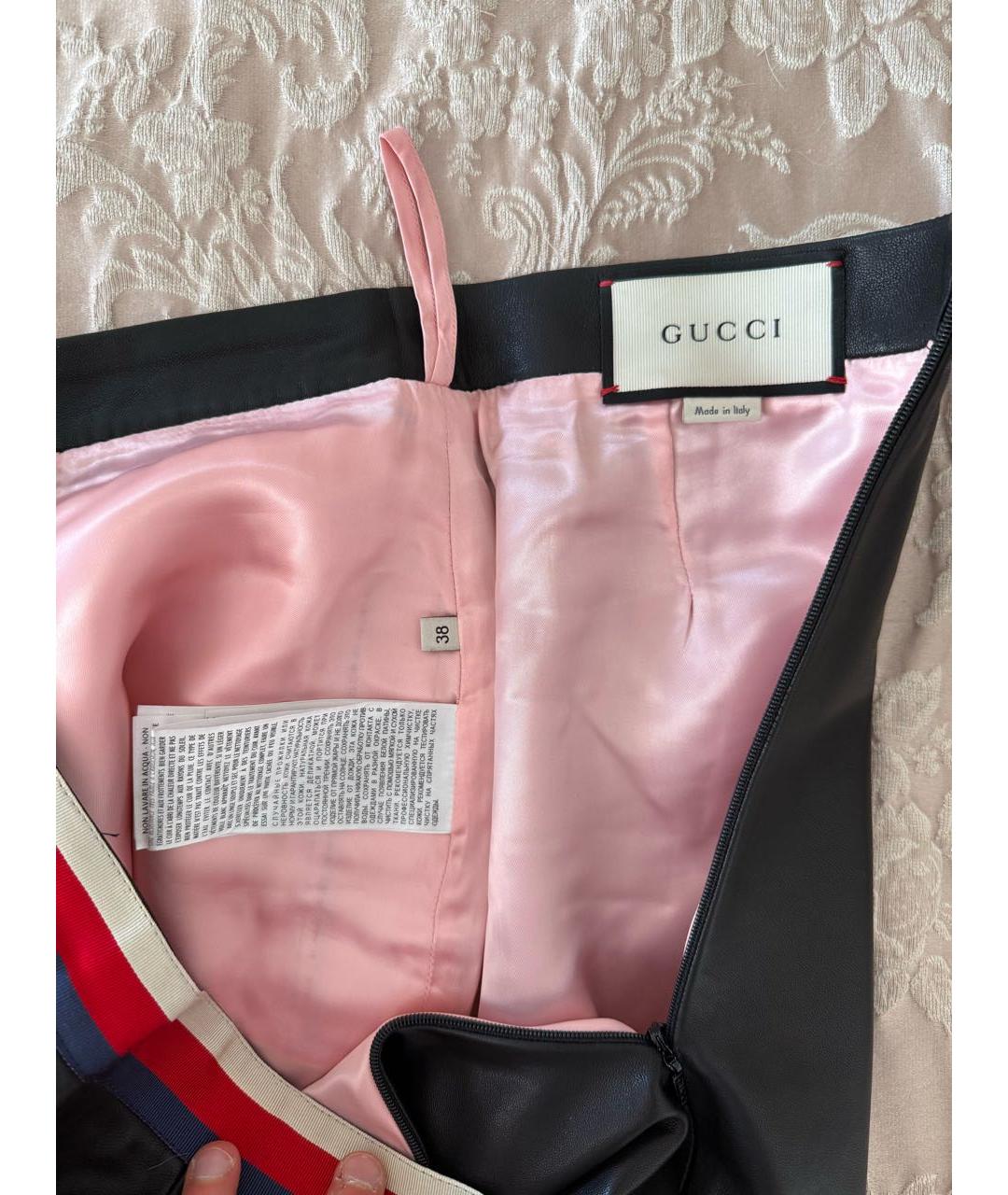 GUCCI Черная кожаная юбка миди, фото 3