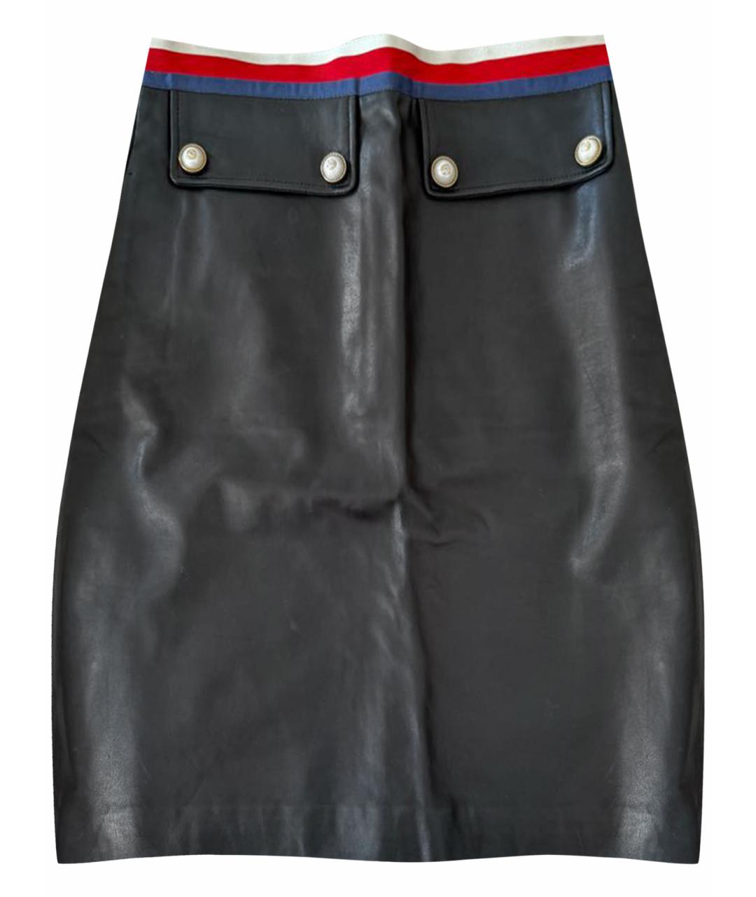 GUCCI Черная кожаная юбка миди, фото 1
