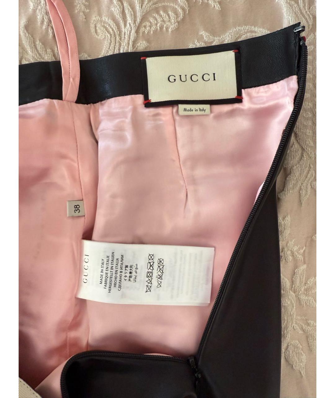 GUCCI Черная кожаная юбка миди, фото 4