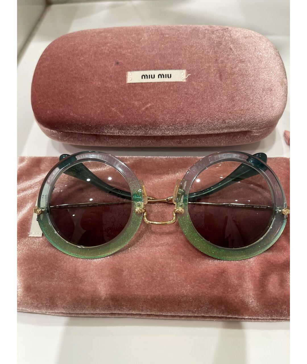 MIU MIU Зеленые пластиковые солнцезащитные очки, фото 2