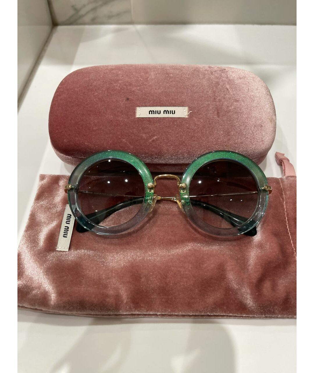MIU MIU Зеленые пластиковые солнцезащитные очки, фото 3
