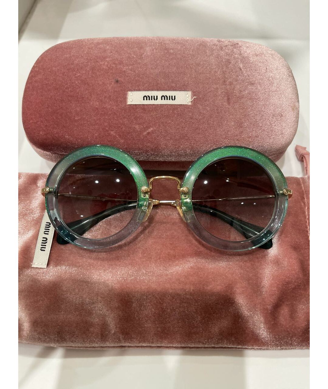 MIU MIU Зеленые пластиковые солнцезащитные очки, фото 4