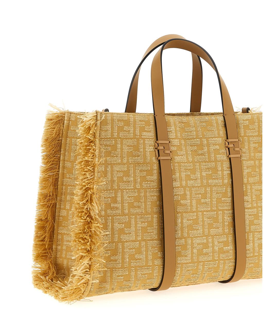 FENDI Желтая синтетическая сумка тоут, фото 3