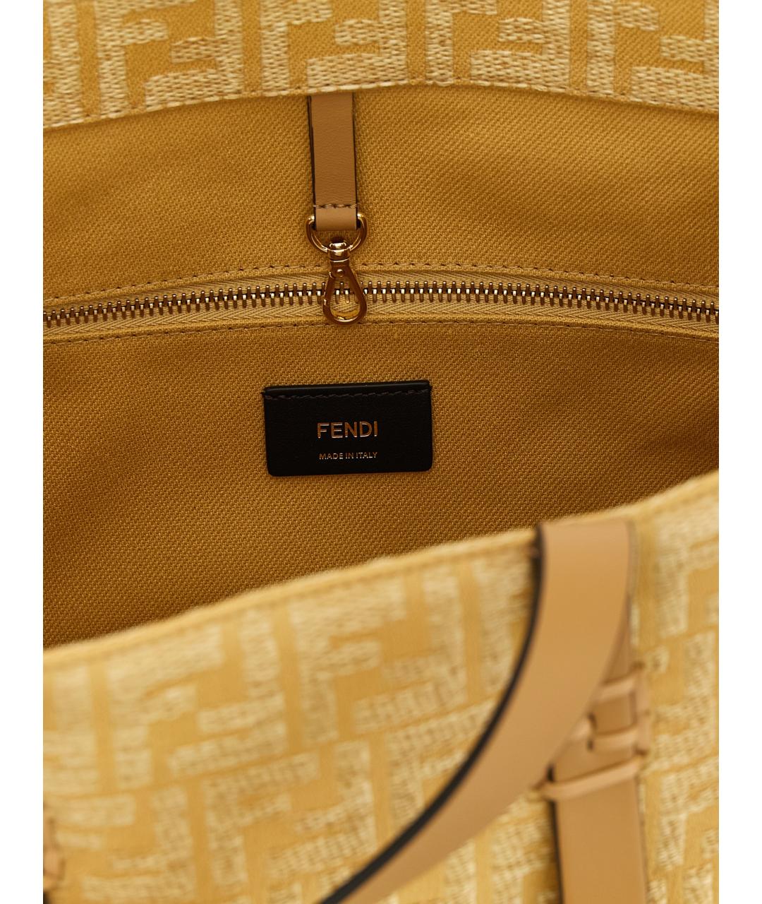 FENDI Желтая синтетическая сумка тоут, фото 4