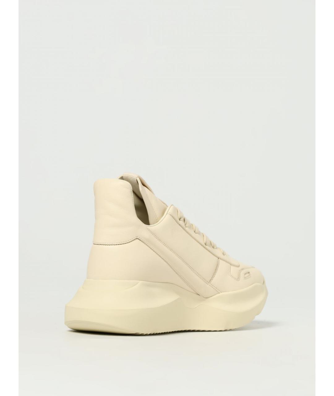 RICK OWENS Бежевые кожаные кроссовки, фото 3