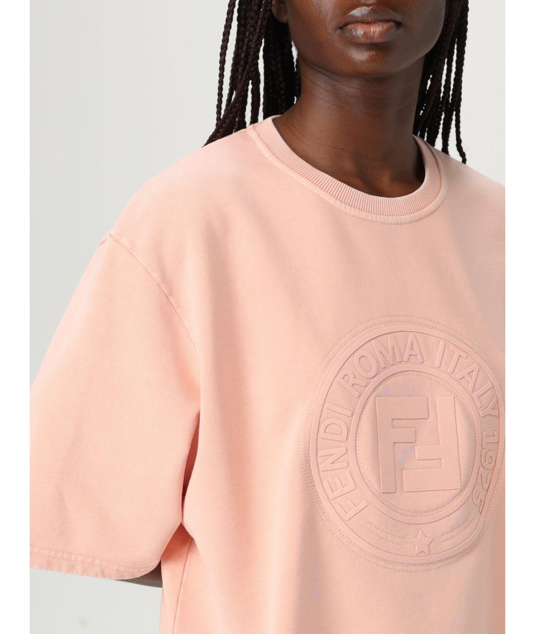 FENDI Розовая хлопковая футболка, фото 6