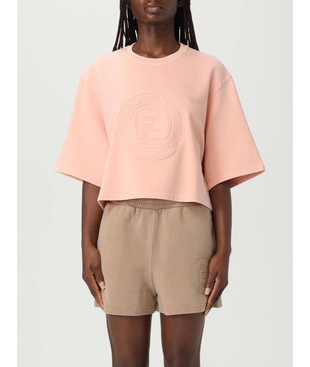 FENDI Розовая хлопковая футболка, фото 2