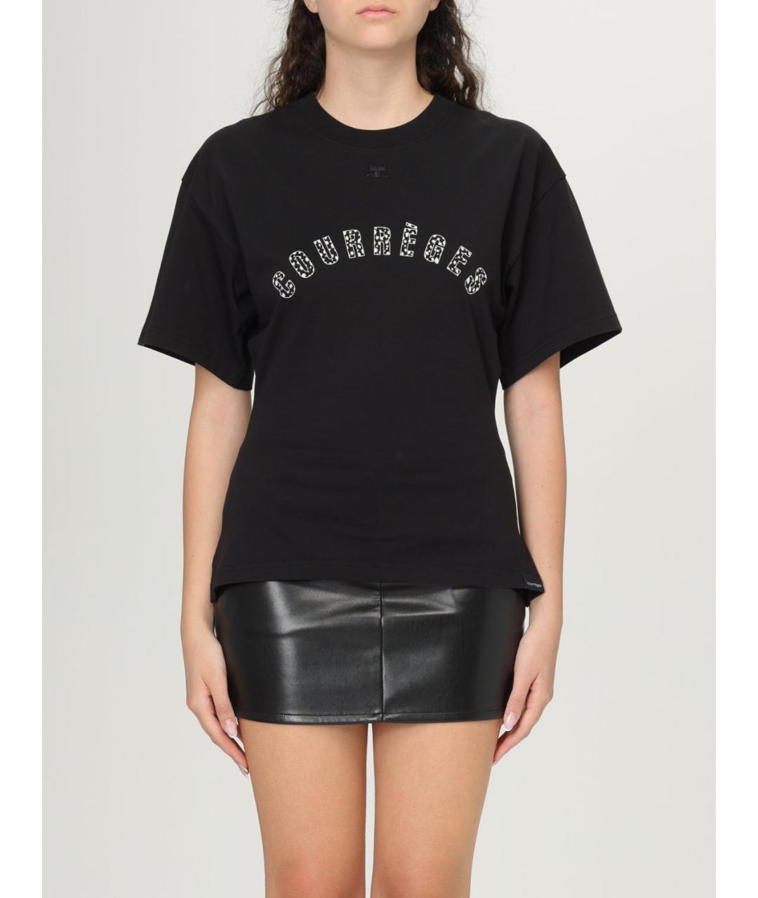 COURREGES Черная хлопковая футболка, фото 2