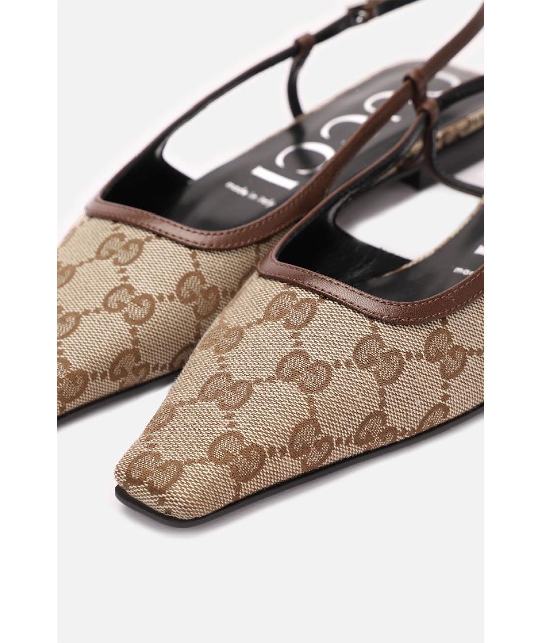 GUCCI Коричневые текстильные лодочки на низком каблуке, фото 3